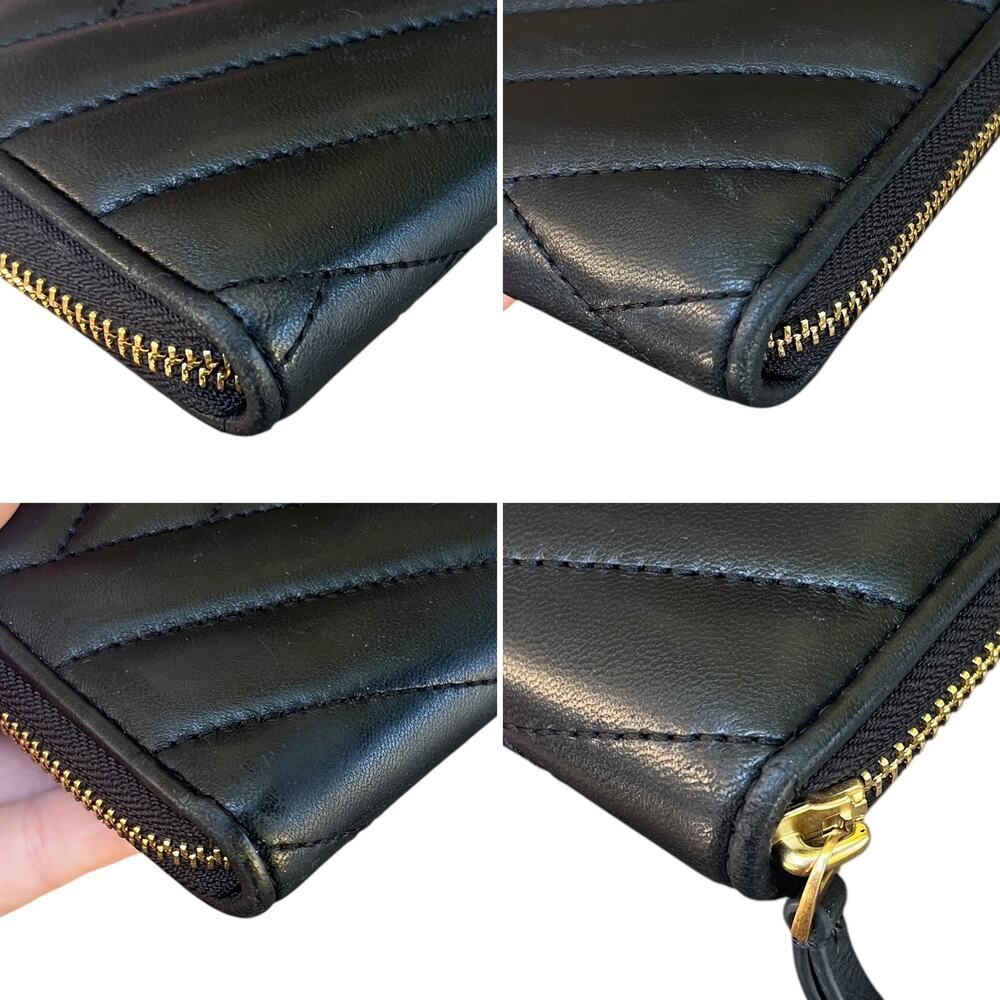 Tory Burch Kira Chevron Quilted Leather Zip Continental Wallet Black Gold - Picture 5 of 8